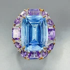 Jewelry gem 30 ct Natural Blue Topaz Ring 925 Sterling Silver Size 7.5 /R473877