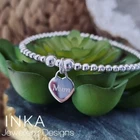 Inka Sterling Silver stretch 3mm bead Stacking Bracelet with Heart Mum charm
