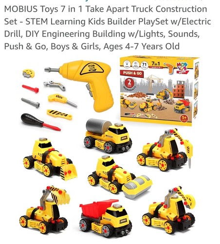 Learning Toy 7 In 1 Truck Construction Set STEM W/Mat And Road Signs 84 Pcs New - Picture 6 of 8