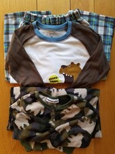 2 Sets Boys Pajamas, Bears, Camo, Plaid, Size 4T XS 4/5