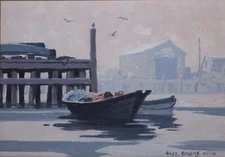 JACK COGGINS-NY/PA Realist-Original Signed Oil-New England Boat Harbor Evening