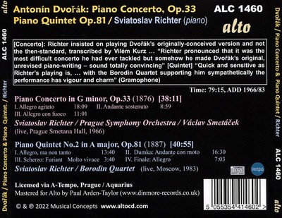 SVIATOSLAV RICHTER / PRAGUE SYMPHONY ORCHESTRA / BORODIN QUARTET DVORÁK PIANO CO