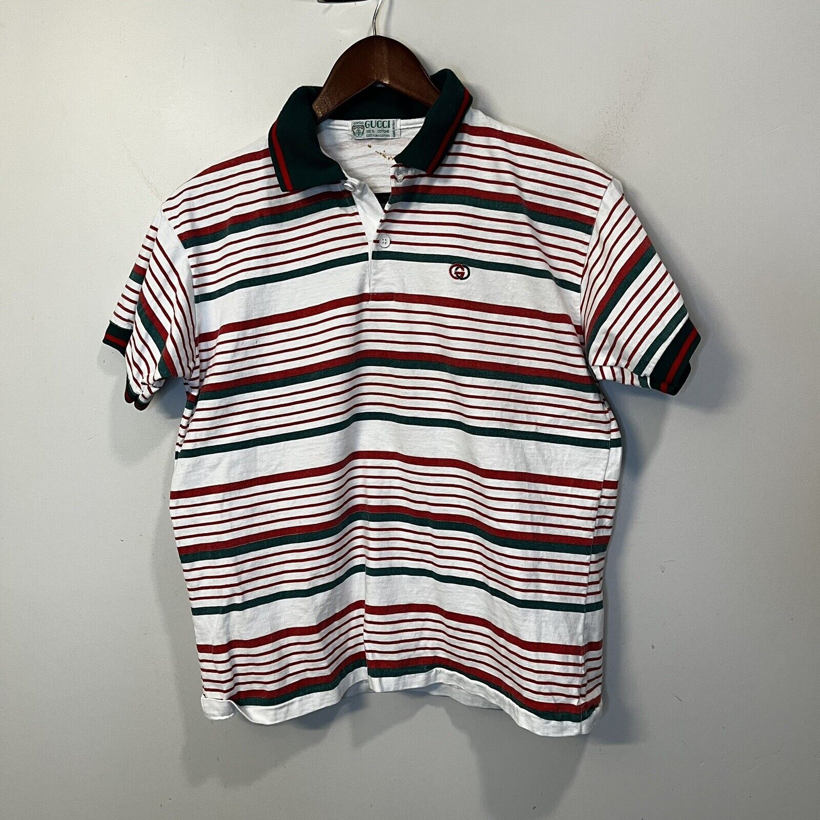 Uanset hvilken Landsdækkende aktivitet AUTH 70s 80s GUCCI MENS GG LOGO 90&#039;S VINTAGE STRIPED S&#039;S POLO T- SHIRT SIZE SMALL | eBay