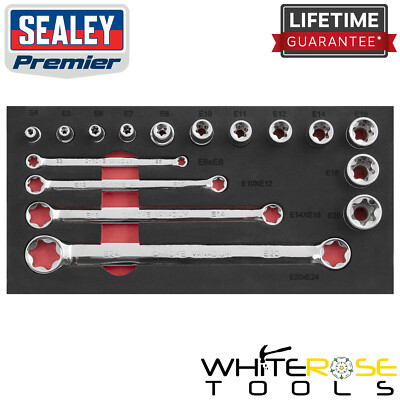 #ad Sealey Trx Star* Socket Spanner Set 3 8quot; Sq Drive E6 E24 Premier 16pc GBP 29.20