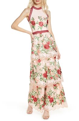 Chi Chi London Rosaleen Embroidered Mesh Gown Sz 4 Pink