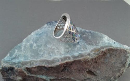 Sterling Silver Abalone Shell Inlay Ring – Signed… - image 3