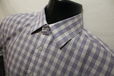 Dress Shirt 100 Cotton Dress Shirt Mens 14 1/2 32-33 Purple Plaid Trim Fit