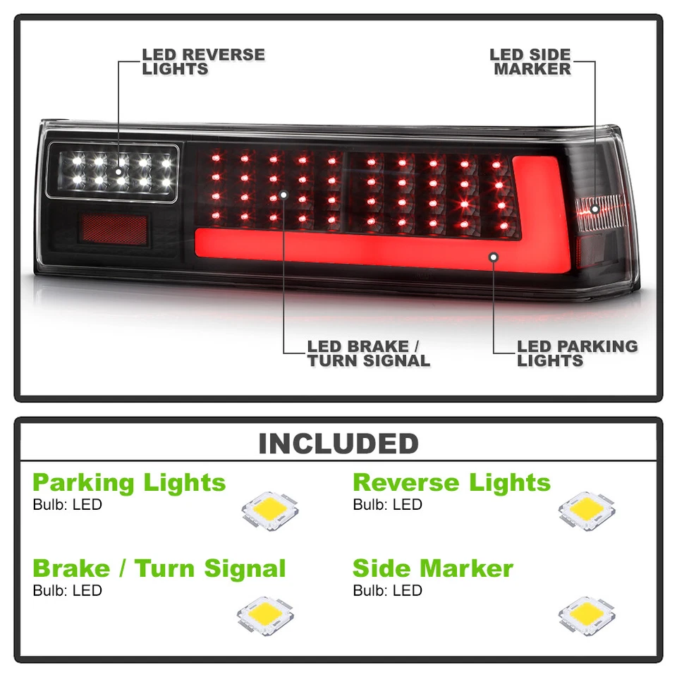 For 1987-1993 Ford Mustang Black Full LED Tail Lights w/ LED Tube Set Left+Right — 第 4/4 张图片