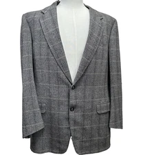 Canali Milano Wool Blazer Men 46R Grey Glen Plaid Padded Shoulder Made in Italy