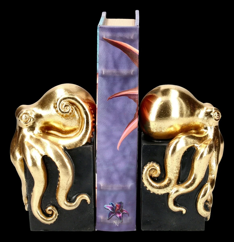 Buchstützen Kraken - goldfarben - Fantasy Oktupus Bücherhalter Deko - Bild 4 von 4