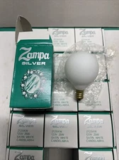 Original Zampa Silver Round Candelabra Satin White 25 Watt Bulb 120v  Box 25 Pcs