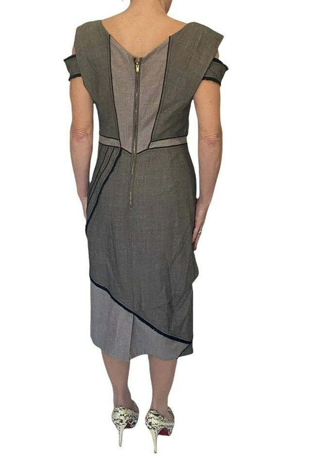 Vestido para mujer Zac Posen marrón lana hombro frío cuello en V midi talla 10 nuevo con etiquetas $1350 Foto 3 de 4