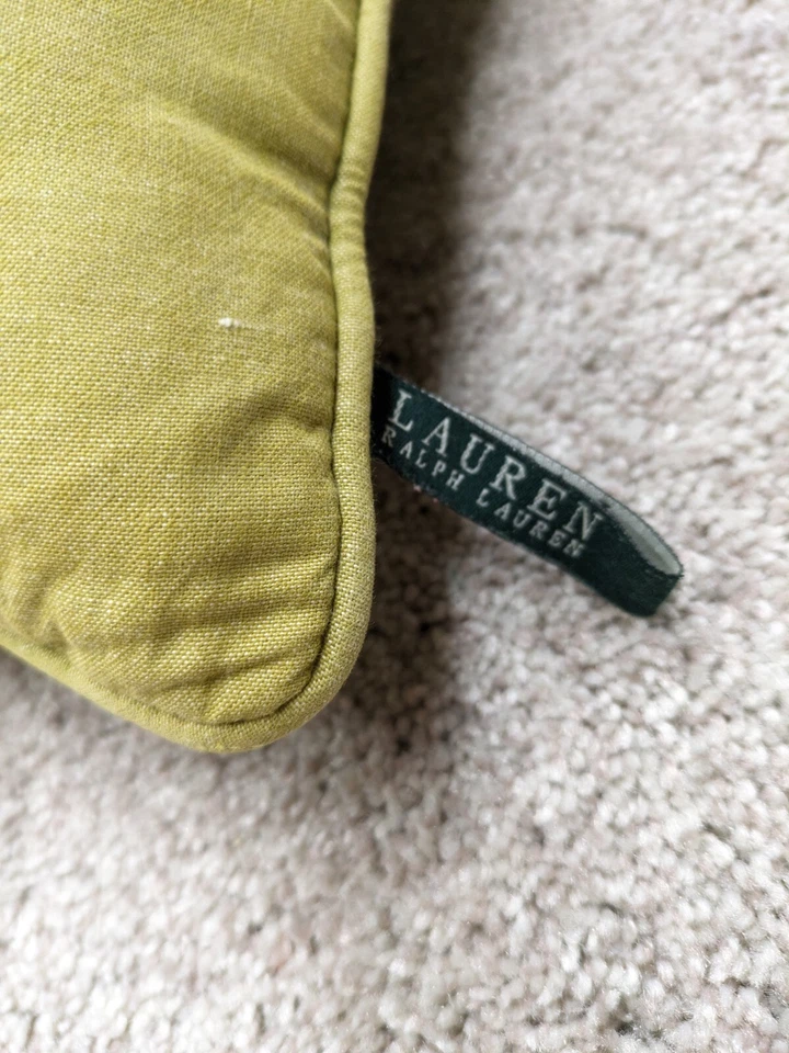复古 Lauren Ralph Lauren LRL 扔枕鸭绒绿色卡其色刺绣 — 第 3/4 张图片