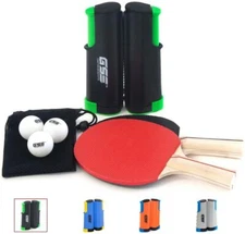 Anywhere Ping Pong Set with 2 Paddles & 3 Ping Pong Balls. (BLACK/GREEN)