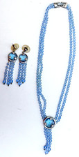 Blue Acrylic Crystal 14" necklace Earring set
