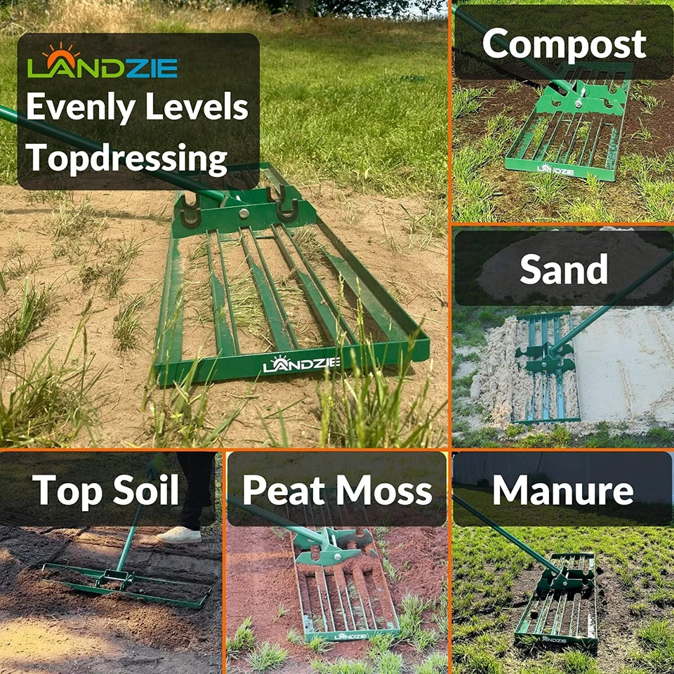 Rastrillo nivelador de césped Landzie - 24 pulgadas para el cuidado del césped y rastrillo nivelador de jardín Foto 3 de 4