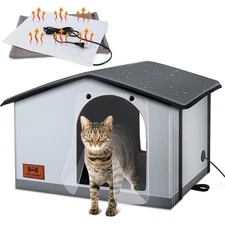 Heated Waterproof Outdoor Cat House W/ Double Doors Insulated Safe Shelter