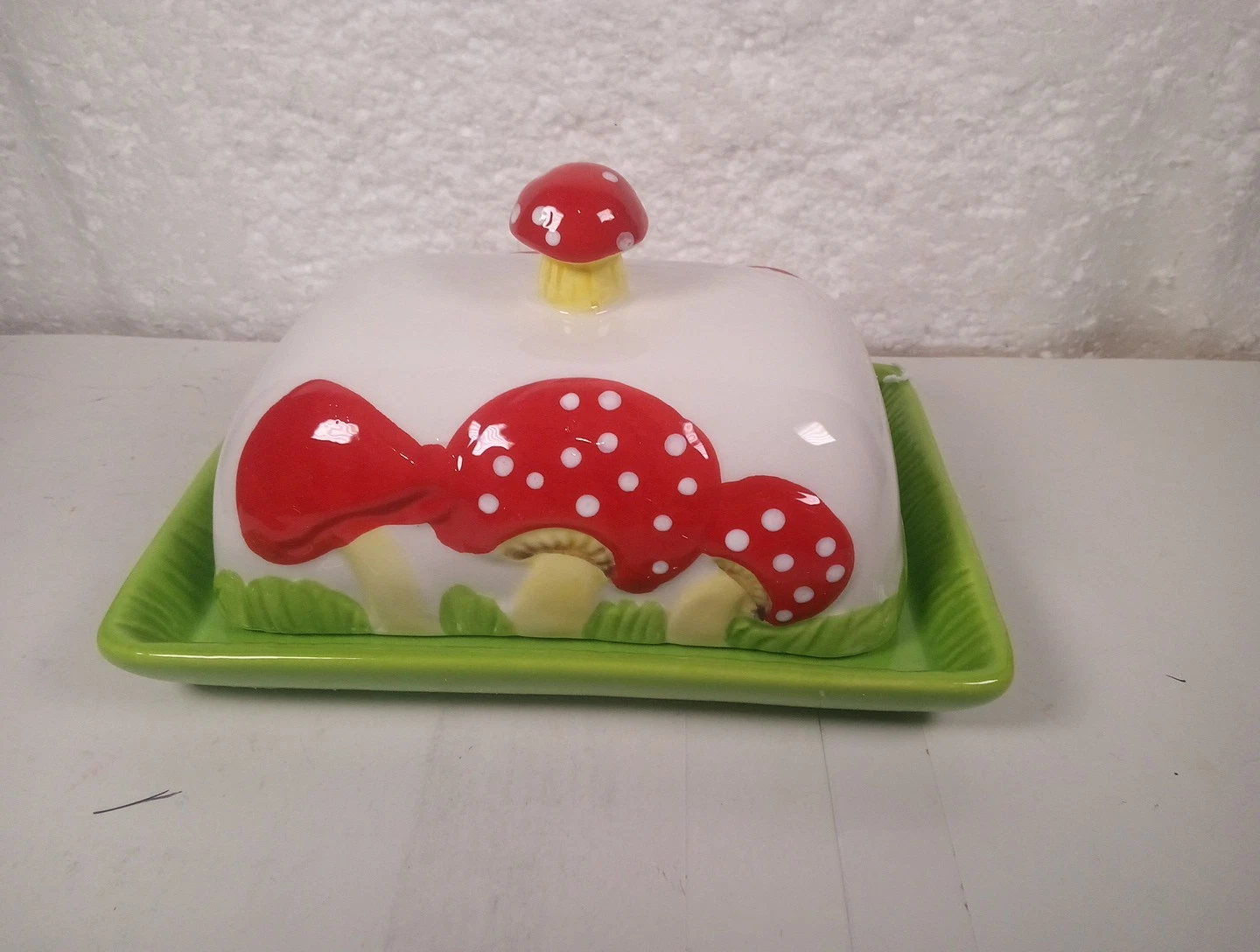 Ceramic Mushroom Butter Dish - Red with White Polka Dot Design Butter Keeper
