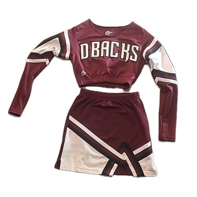 Chasse Youth Med Top, Med Skirt D backs Cheerleader Uniform Maroon White Black