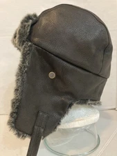 Trapper Hat Faux Fur Lined Ear Flaps Size L XL Warm Route 66 Aviator Black Grey