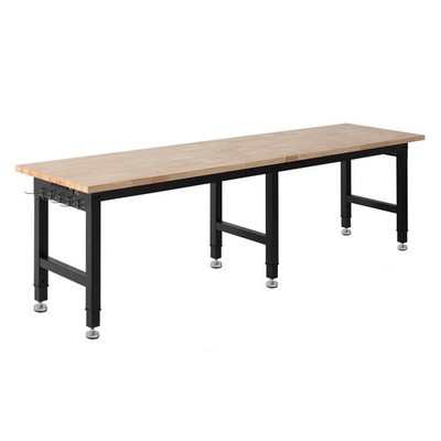 Uimoso Adjustable Workbench with Oak Wood Top and Built-in Power Outlets,96x24in