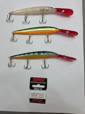 3-RAPALA DOWN DEEP HUSKY JERK 4 3/4''  1/2 OZ DHJ12 Red Bill Rattlin Suspending