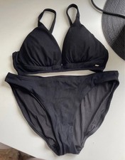 F&F Black Ribbed Padded Triangle Bikini Swimwear Set Top 12 Bottoms 12