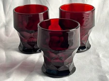 Vintage Viking 6oz Ruby Red Georgian Honeycomb Juice Glass 3” H Set of 3