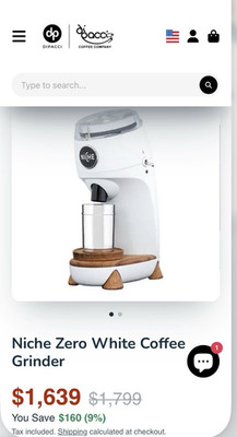 Niche Zero White Burr Coffee Grinder for Espresso & Filter Drip, Grounds Contai 