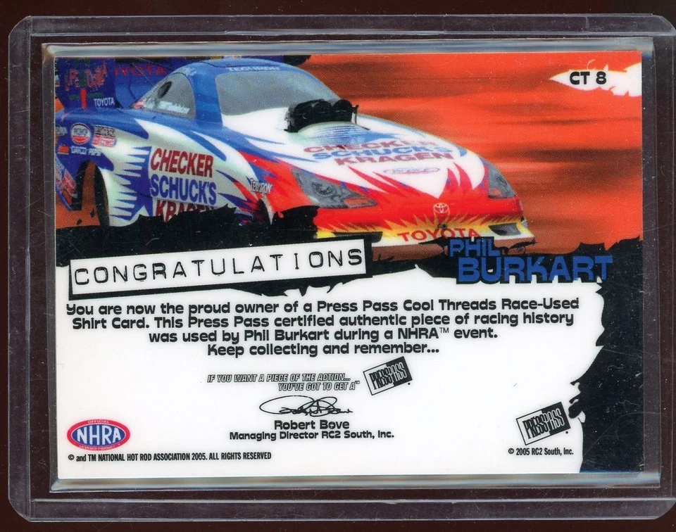 2005 Press Pass NHRA Cool Threads Red #CT8 Phil Burkart 784/1000 - Image 2 of 2