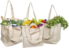 Best Canvas Grocery Shopping Bags with Handles and Bottle Sleeves - Organic Cott