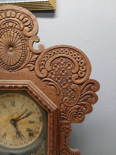 Ingraham Gila Model Parlor Mantle Clock, 8 Day T&S, Calendar, Oak Case, Parts - Picture 6 of 16