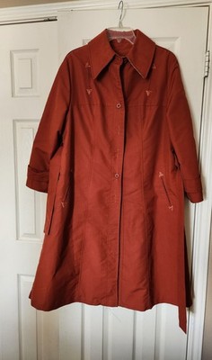 Vintage Woman Orange Long Coat Medium Hand-made Western Botton With Hood