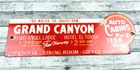 VINTAGE GRAND CANYON 12x4" AUTO LODGE CABINS PORCELAIN GAS OIL PUMP STATION SIGN