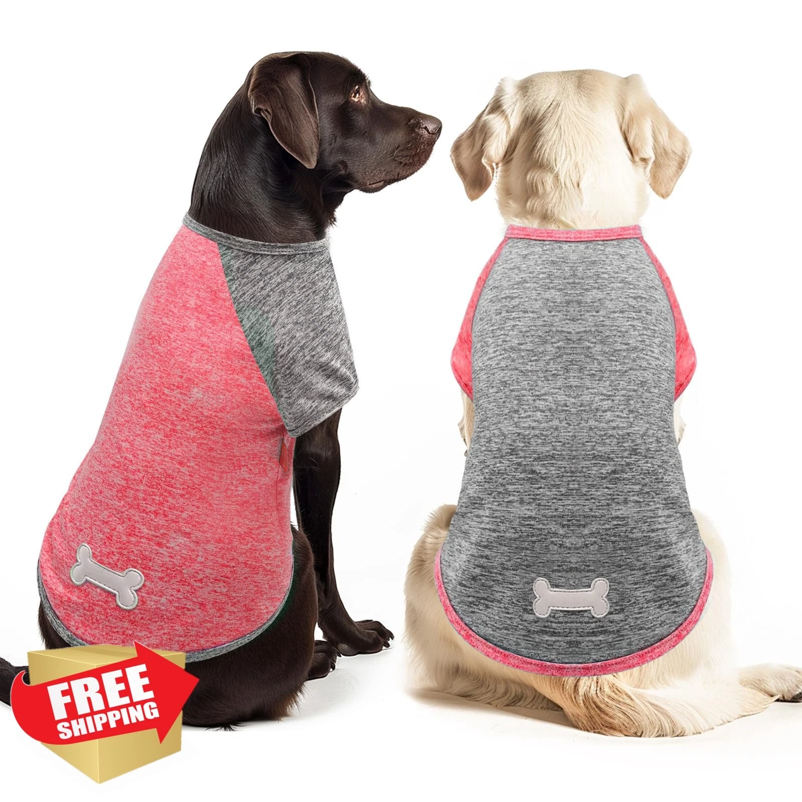 KYEESE 2XL Coral Red Grey 2 Pack Dog Shirt Sleeves Sun Protection