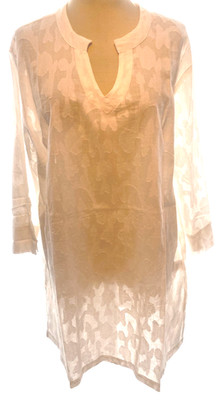 Adini 100% cotton jacquard tunic 3/4 sleeves high neck with V side splits Size S