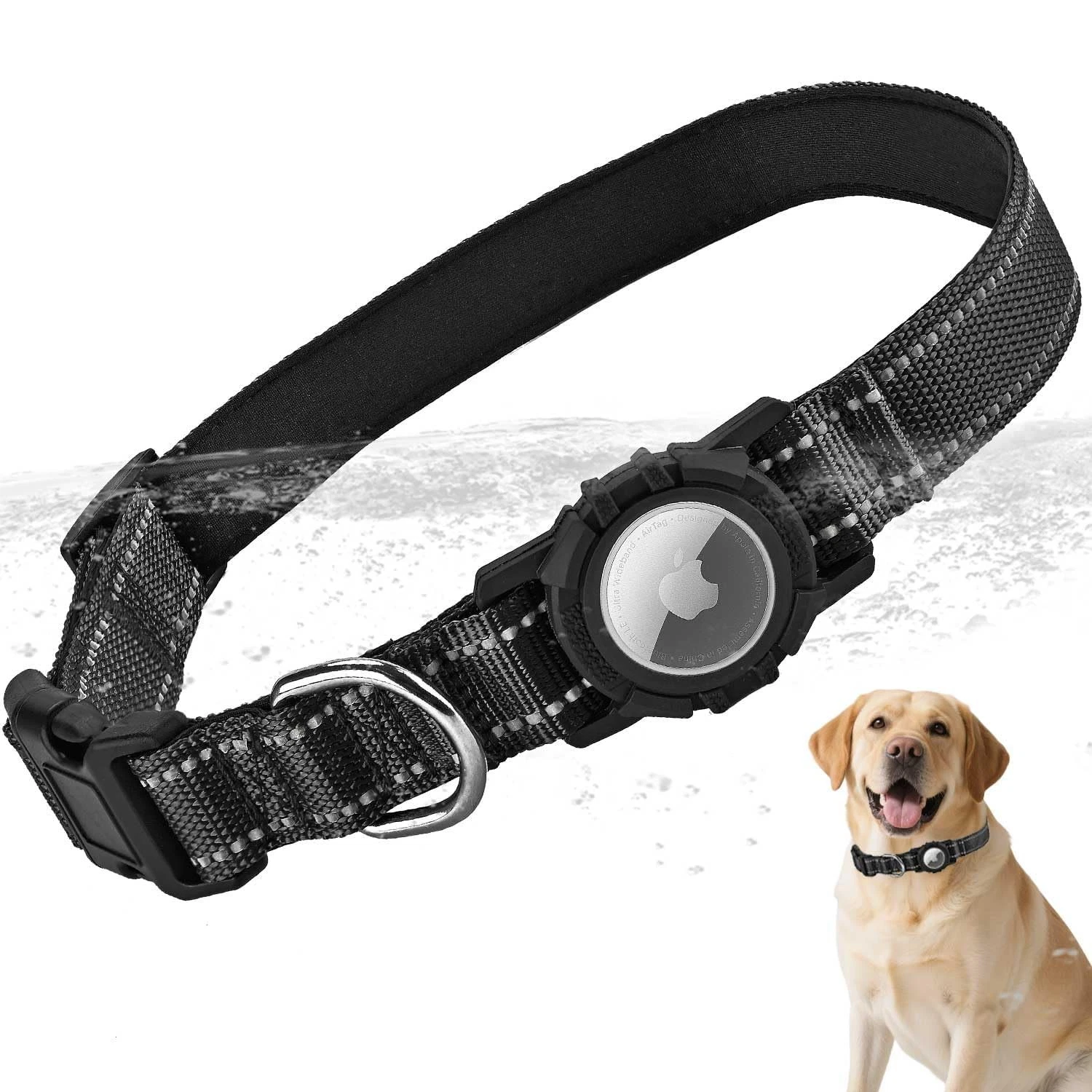 Airtag Dog Collar with Waterproof Tag Holder, Integrated Reflective Pet Colla...