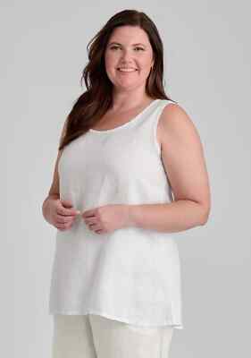 *NWT* FLAX DESIGNS WHITE LINEN BLOSSOM TANK BLOUSE~2G
