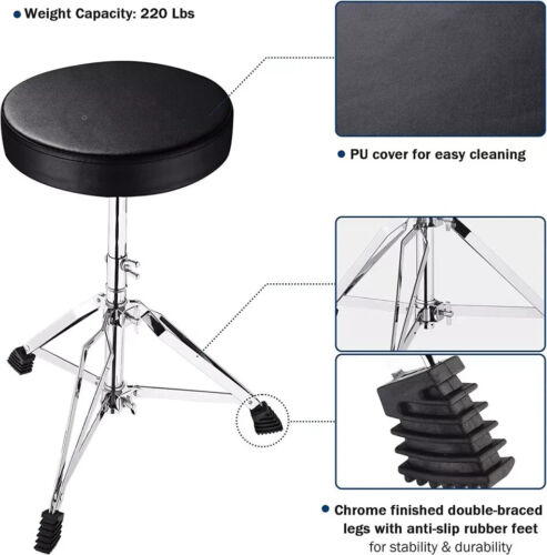 Zenison Drum Thron Sitz Stuhl höhenverstellbar gepolsterter Hocker & Drumstick Tasche - Bild 4 von 10