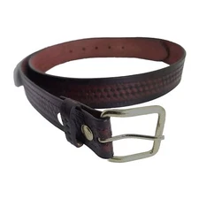 Belt Men's 42 Brown Leather Tooled Basket Weave Pattern