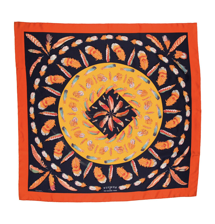 Authentic Hermes PLUMES II 90cm Silk Scarf Orange | eBay