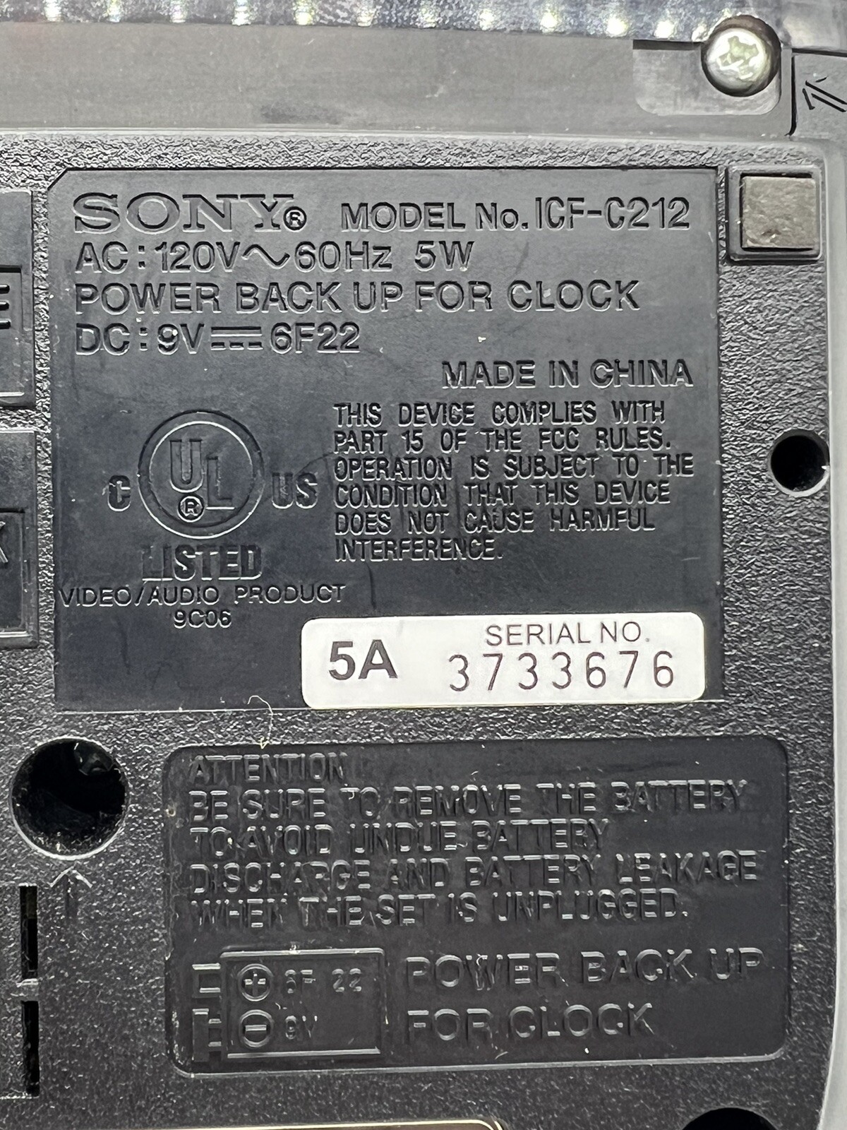 Sony ICF-C212 Dream Machine FM/AM Clock Radio Alarm  White Dual Power - WORKS