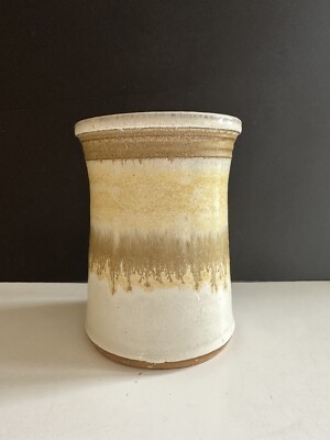 Studio Art Pottery Drip Glaze Utensil Holder Crock Vase Planter Yellow ...