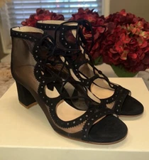 NIB Marion Parke Toscana Brooke Black Mesh Suede Shooties Size 7/37EU