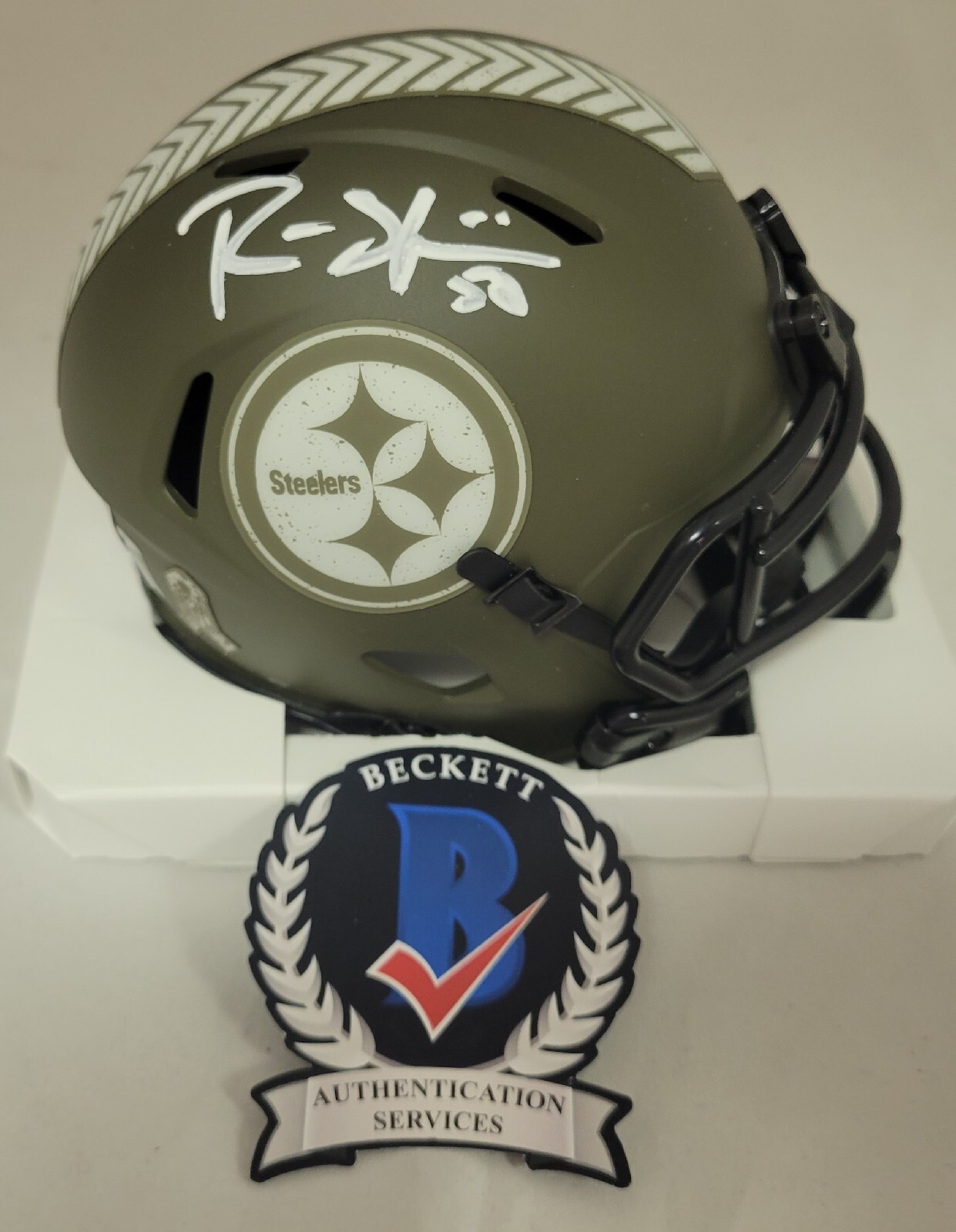 Ryan Shazier Autographed Signed Pittsburgh Steelers Pittsburg Steelers Salute Service Speed Mini Helmet Beckett 