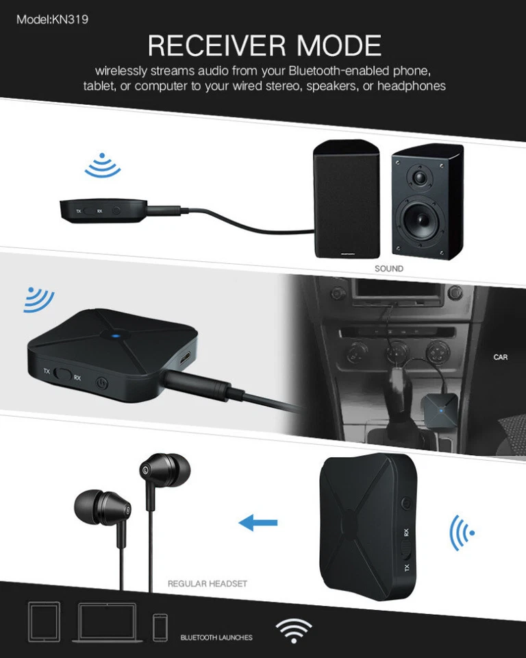 2in1Bluetooth Transmitter Receiver Wireless Adapter TV Home Stereo A2DPAudio Lot - Image 4 of 4