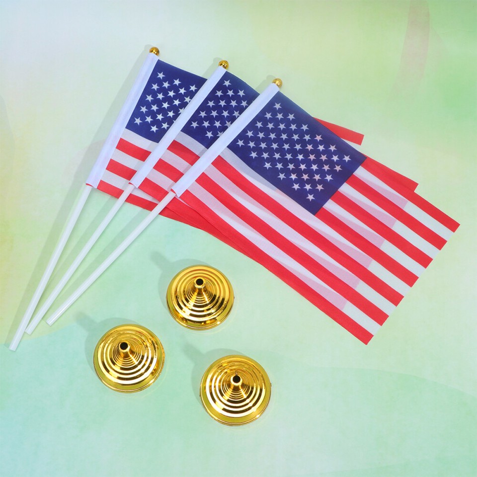 USA Tischflaggen Set - 2 Stück Amerikanische Mini-Flaggen 20,8cm | Mit Schwarzem Ständer