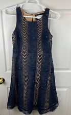 Women's Anthropologie Georgia Eyelet Overlay Mini Dress Blue Beige Size 8