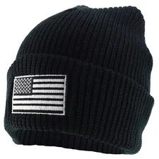 Oversized XXL Grey American Flag Embroidered Ribbed Beanie Cap - FREE SHIPPING