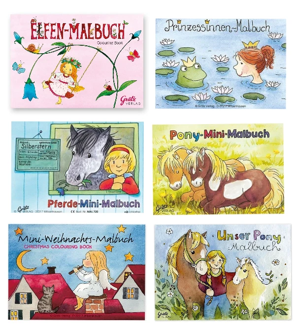 GRÄTZ VERLAG *Mini MALBUCH*A7*GRÄTZ*Pony~Pferde*Prinzessin~Elfe~ Engel*
